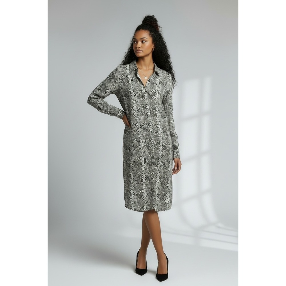 Norma Kamali Snake Print Button-Up Shirt Dress -‎ size M